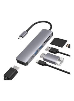 نيبمينينت موزع 6 في 1 بمنفذ USB-C لمحول ماك بوك برو Type C متعدد المنافذ وقارئ بطاقات SD بدقة 4K وHDMI . رمادي  - Image 1