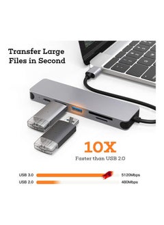 نيبمينينت موزع 6 في 1 بمنفذ USB-C لمحول ماك بوك برو Type C متعدد المنافذ وقارئ بطاقات SD بدقة 4K وHDMI . رمادي  - Image 4