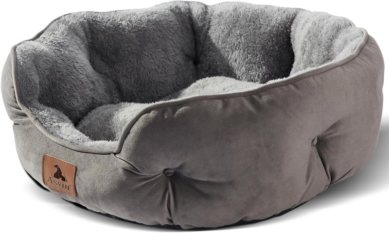 Asvin Large Dog Bed for Large Dogs, Cat Beds for Indoor Cats, Pet Bed for Puppy and Kitty, Extra Soft & Machine Washable with Anti-Slip & Water-Resistant Oxford Bottom, Grey, 35 inches - Image 1