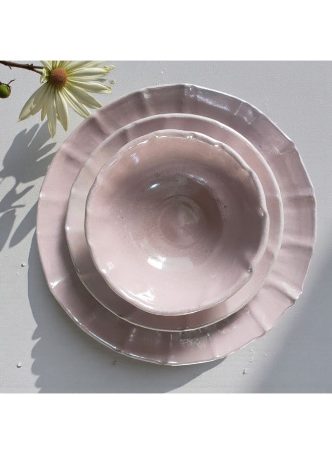 color zone pottery A 3-piece dinnerware set including a 27cm ceramic dessert plate. Microwave, dishwasher, and oven safe; lightweight and scratch-resistant. - Image 3