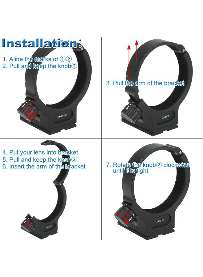 Haoge LMR-C100 Lens Collar Replacement Foot Tripod Mount Ring D for Canon EF 100mm f/2.8L Macro is USM Lens Built-in Arca Type Quick Release Plate - Image 4