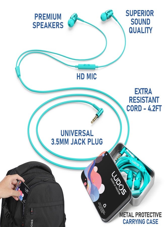 LUDOS OMNITONE Wired Earbuds in-Ear Headphones, 5 Year Warranty, Earphones with Microphone, Noise Isolation Corded for 3.5mm Jack Ear Buds for iPhone, Samsung, Computer, Laptop - Image 2