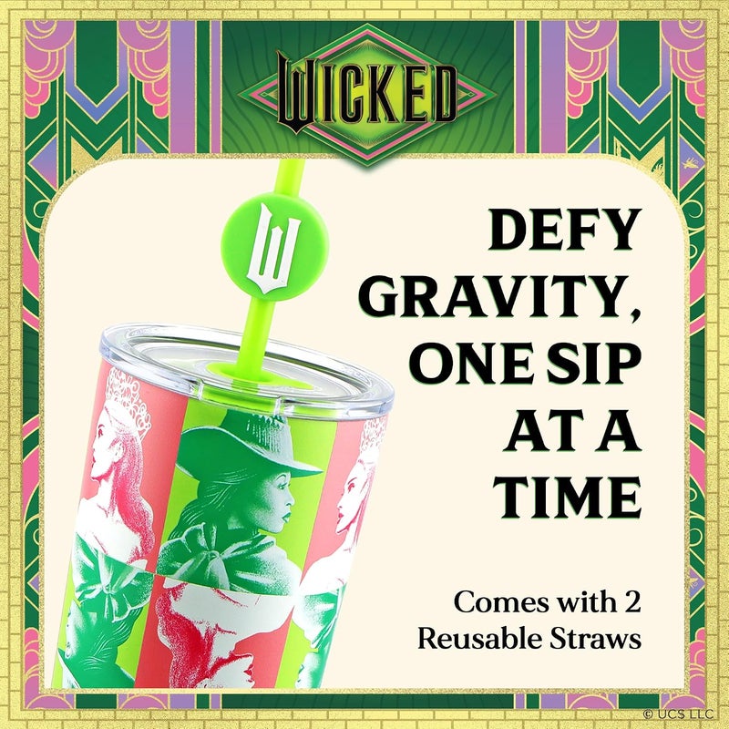Dragon Glassware منتجات x Wicked: كوب عازل حراري سعة 30 أونصة، مصنوع من الفولاذ المقاوم للصدأ، مزود بغطاء وقشتين، مناسب للماء أو الشاي المثلج. - Image 4
