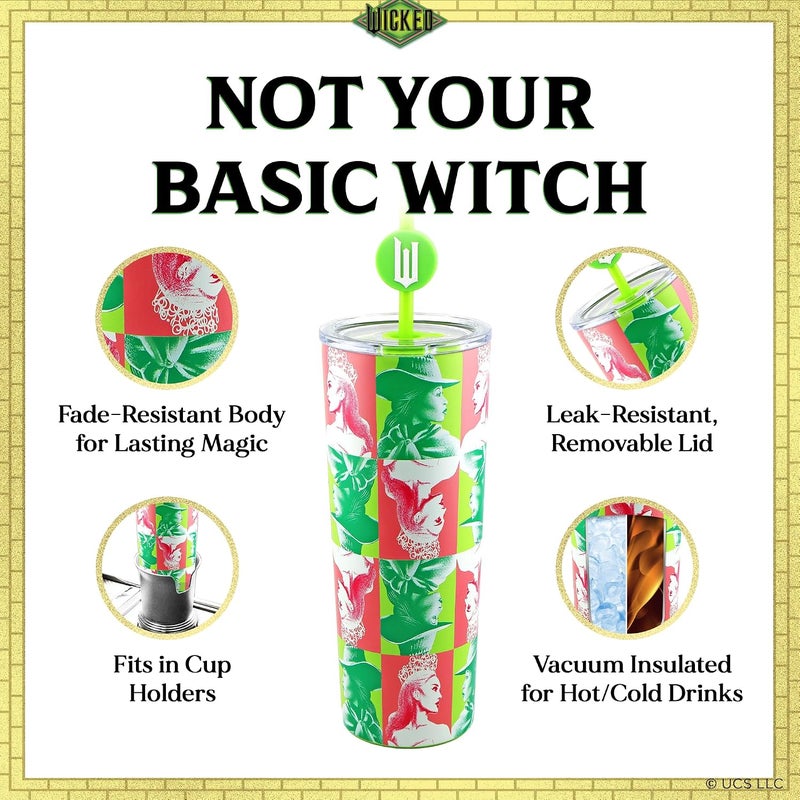 Dragon Glassware منتجات x Wicked: كوب عازل حراري سعة 30 أونصة، مصنوع من الفولاذ المقاوم للصدأ، مزود بغطاء وقشتين، مناسب للماء أو الشاي المثلج. - Image 5