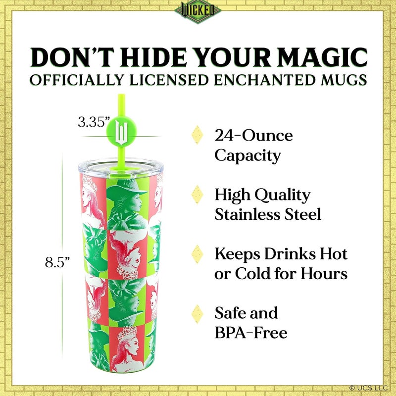Dragon Glassware منتجات x Wicked: كوب عازل حراري سعة 30 أونصة، مصنوع من الفولاذ المقاوم للصدأ، مزود بغطاء وقشتين، مناسب للماء أو الشاي المثلج. - Image 3