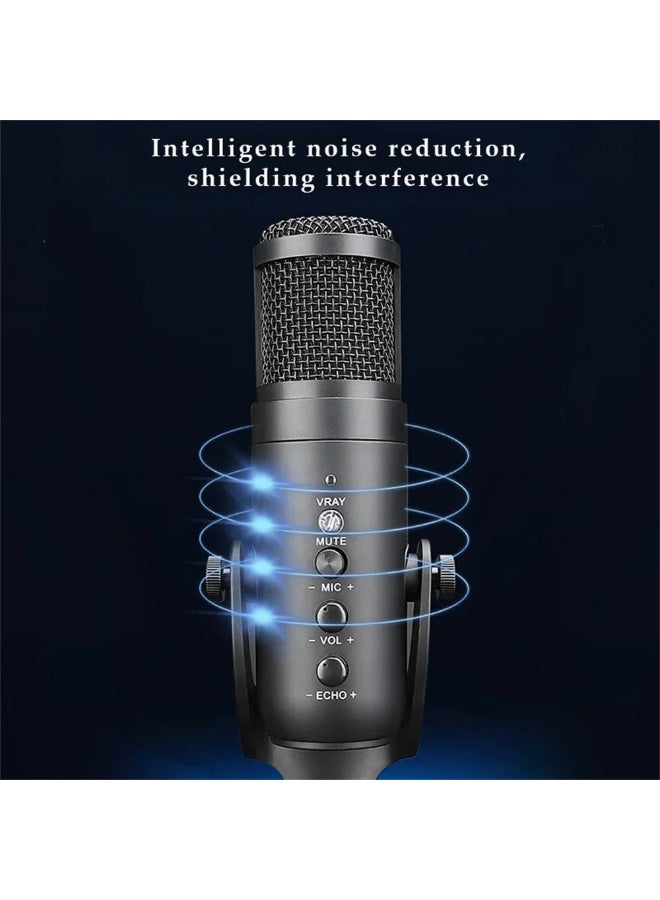 ميكروفون ZFSZ MU900 الاحترافي ذو الرأس المكثف الذي يعمل عبر USB - ميكروفون استوديو مكتبي مزود بضوابط للتضخيم والصدى والمراقبة، مع خاصية كتم الصوت بلمسة واحدة، مخصص للبودكاست والبث المباشر ويوتيوب والألعاب (أسود غير لامع) - Image 5
