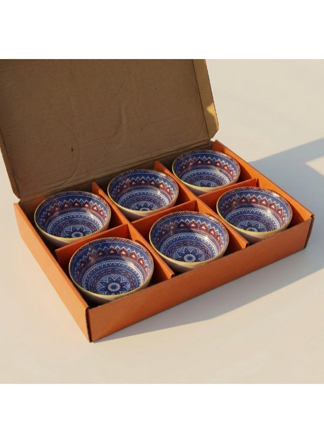 CASA HOME 6-Piece Porcelain Rice & Soup Bowl Set Bohemian Pattern Gold-Rim Accent Egypt - Image 2