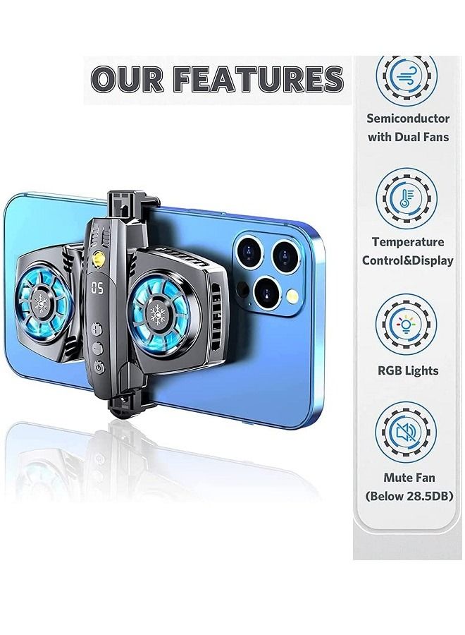 Mobile Phone Cooler Great Heat Dissipation Intelligent Energy Saving Dual Semiconductor RGB Cell Phone Cooling Fan Radiator for Xiaomi iPhone Cooler Heat Sink Game Cooling for Playing Games K4 (Black） - Image 5