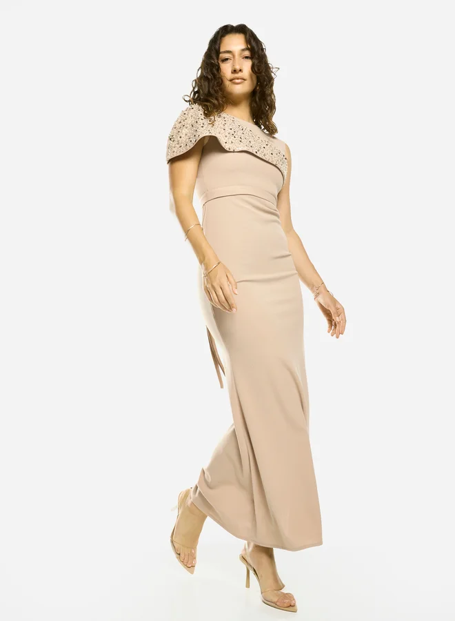House of Moda Embellished Overlay Gown Maxi Dress