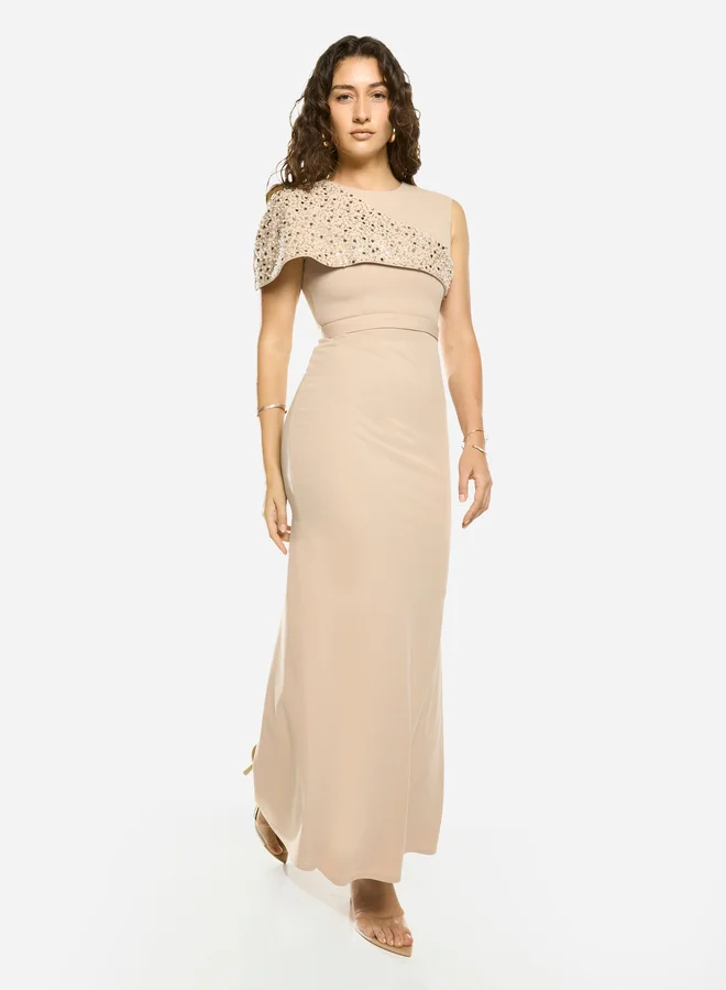 House of Moda Embellished Overlay Gown Maxi Dress