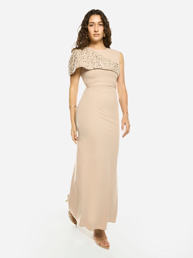 House of Moda Embellished Overlay Gown Maxi Dress - Image 1