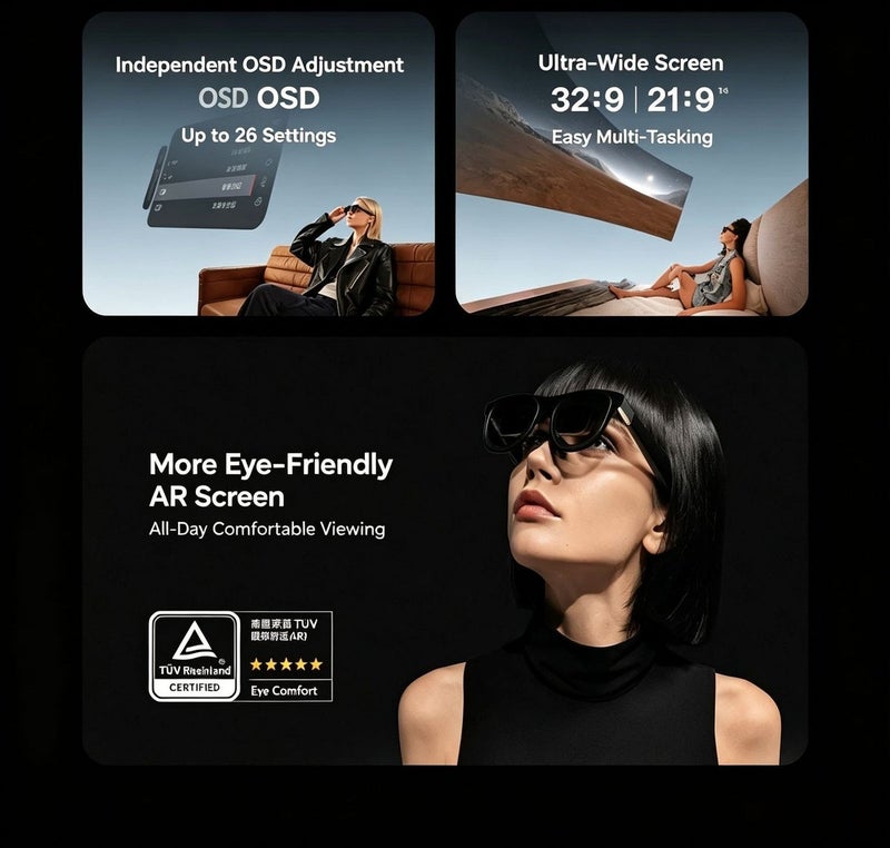 اكسريال نظارة ذكية للواقع المعزز XREAL One Pro بشاشة ميكرو OLED بدقة 1080 بكسل، سطوع 700 نيت، صوت اتجاهي من Bose، منفذ USB‑C بنظام التوصيل والتشغيل، متوافقة مع آيفون وأندرويد وبي إس 5 وسوتشت وحاسوب شخصي – باللون الأسود - Image 4