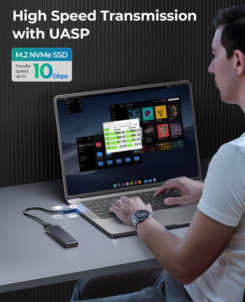 ORICO M.2 NVMe SSD Enclosure, USB 3.1 Gen 2 (10 Gbps) to NVMe PCI-E M.2 SSD Case Support UASP for NVMe SSD Size 2230/2242/2260/2280(up to 4TB) (M.2 NVMe) - Image 2