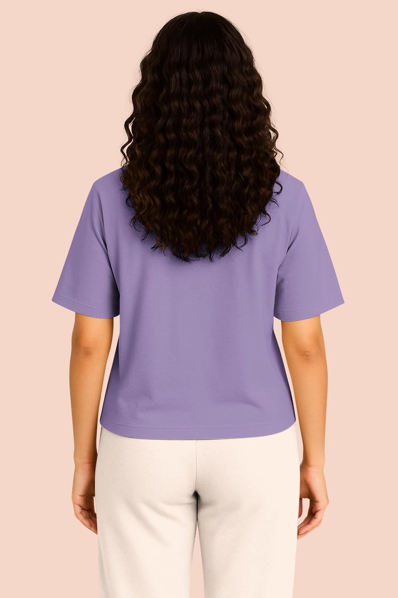 HELLCAT Trendy Printed Oversized Fit Crew-Neck Crop Tshirt for Women_Purple_X-Large - Image 3