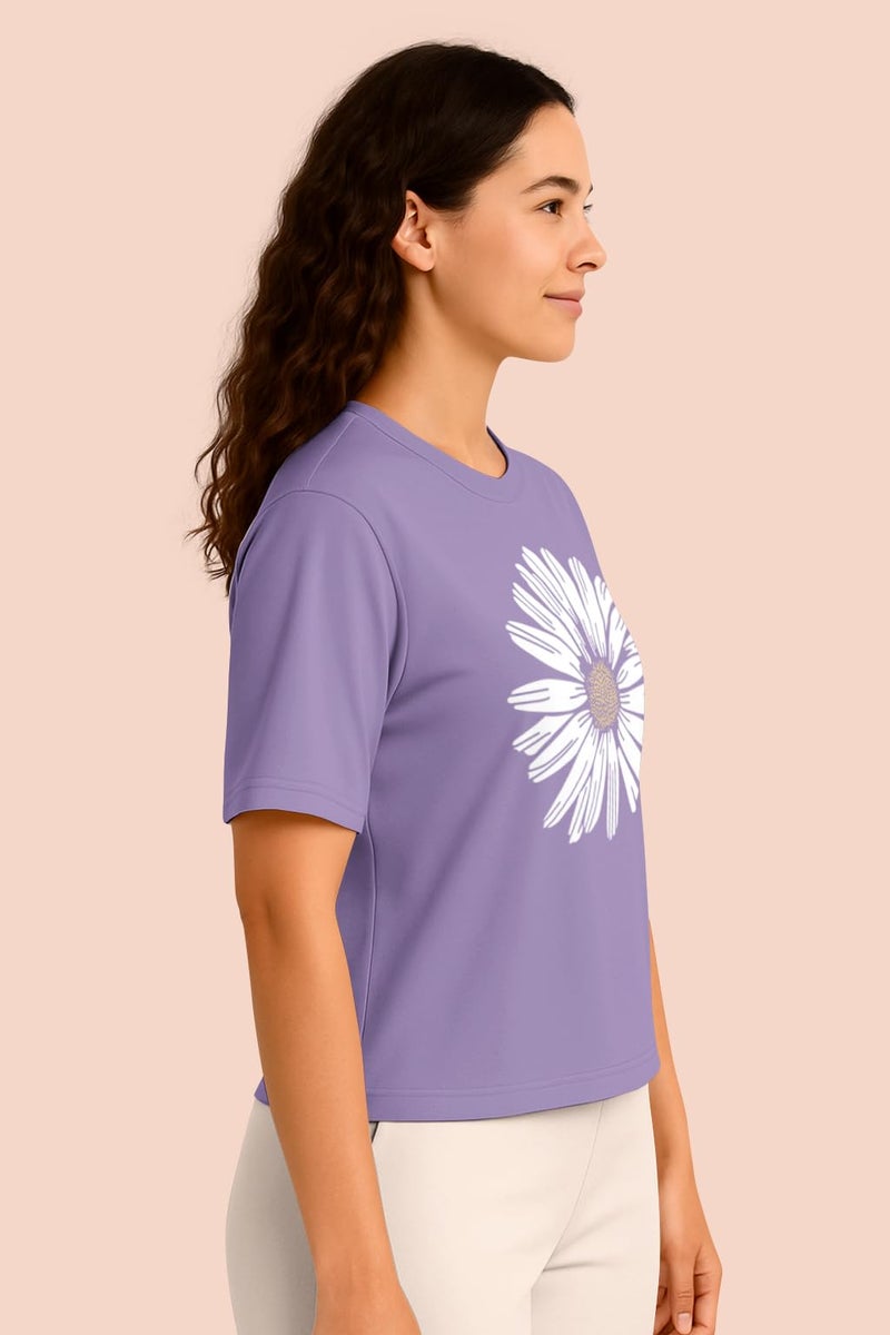 HELLCAT Trendy Printed Oversized Fit Crew-Neck Crop Tshirt for Women_Purple_X-Large - Image 4