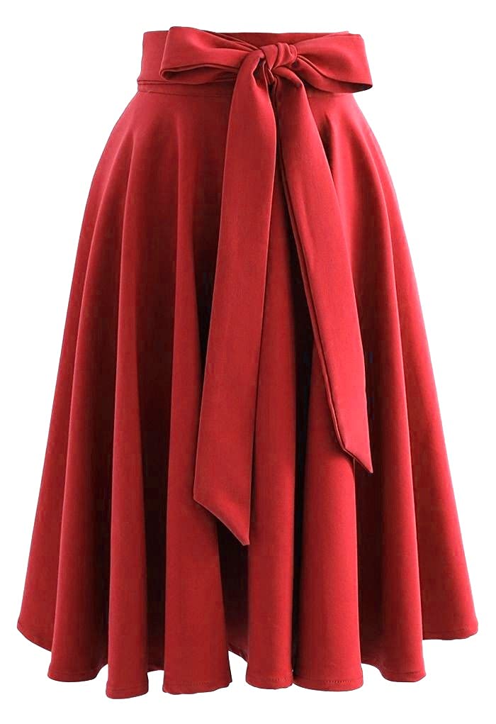 JANAK Creation Women's Knee Length Poly Crepe Skirt (Red) - Image 1