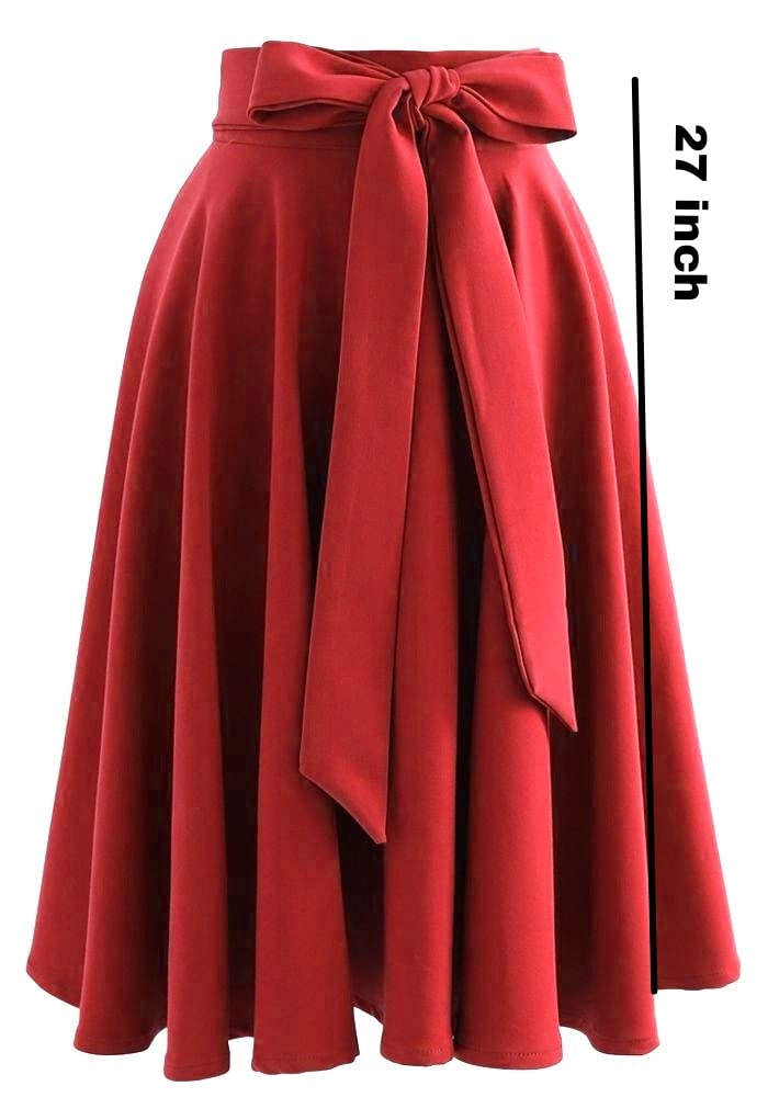 JANAK Creation Women's Knee Length Poly Crepe Skirt (Red) - Image 2