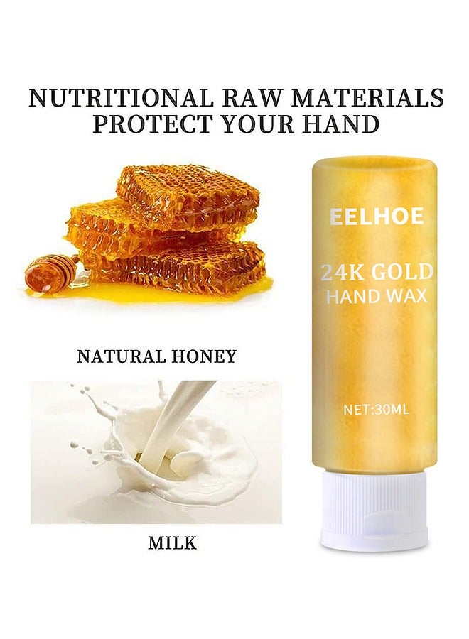EELHOE 24K Gold Hands Care Paraffin Milk And Honey Moisturizing Peel Off Hand Wax Mask Hydrating Exfoliating Nourish Whitening Skin 30ML - Image 3
