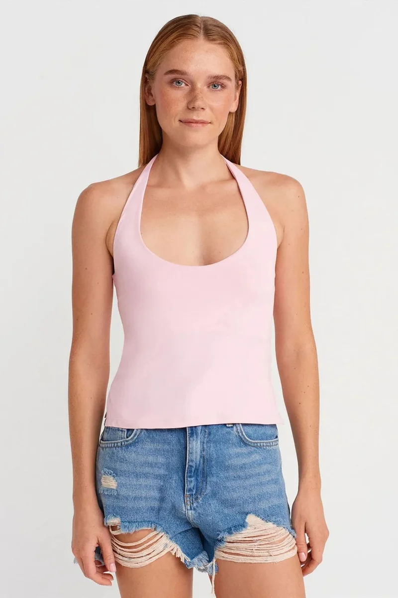 ديلفين DILVIN Women's Slim Fit Halter Neck Cut-Out Top