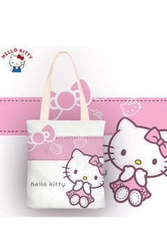 Hello Kitty Cartoon Sanrio Hello Kitty pattern canvas tote bag, student class bag tote bag, reusable beautiful environmentally friendly bag, book shopping groceries cotton cute tote bag  - Image 1