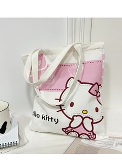 Hello Kitty Cartoon Sanrio Hello Kitty pattern canvas tote bag, student class bag tote bag, reusable beautiful environmentally friendly bag, book shopping groceries cotton cute tote bag  - Image 2