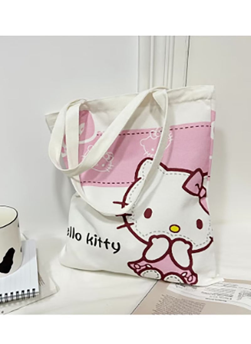 Hello Kitty Cartoon Sanrio Hello Kitty pattern canvas tote bag, student class bag tote bag, reusable beautiful environmentally friendly bag, book shopping groceries cotton cute tote bag  - Image 2