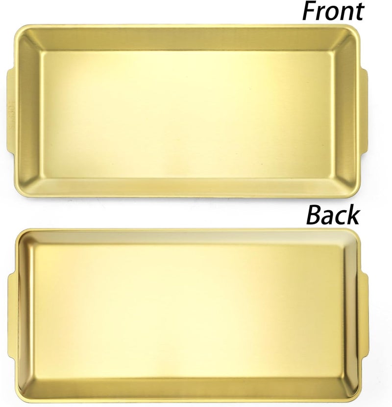 ZENFUN 3 Pack 304 Stainless Steel Serving Platters 126 Rectangle Metal Dinner Plates with Handles Decorative Organizer Trays for BBQ Dining Party Buffet Appetizer ServingGold - Image 4