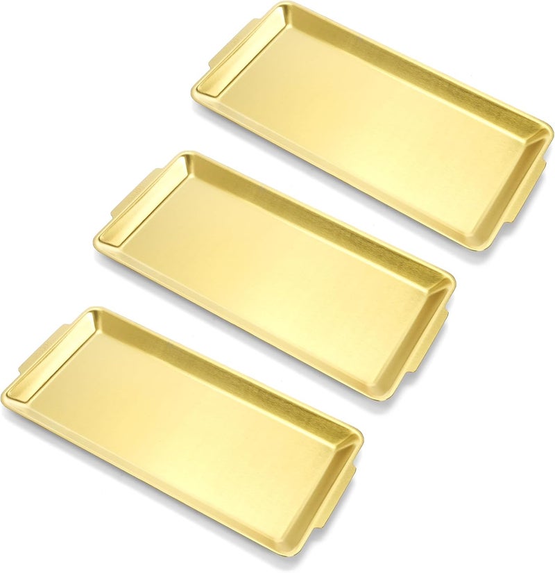 ZENFUN 3 Pack 304 Stainless Steel Serving Platters 126 Rectangle Metal Dinner Plates with Handles Decorative Organizer Trays for BBQ Dining Party Buffet Appetizer ServingGold - Image 5