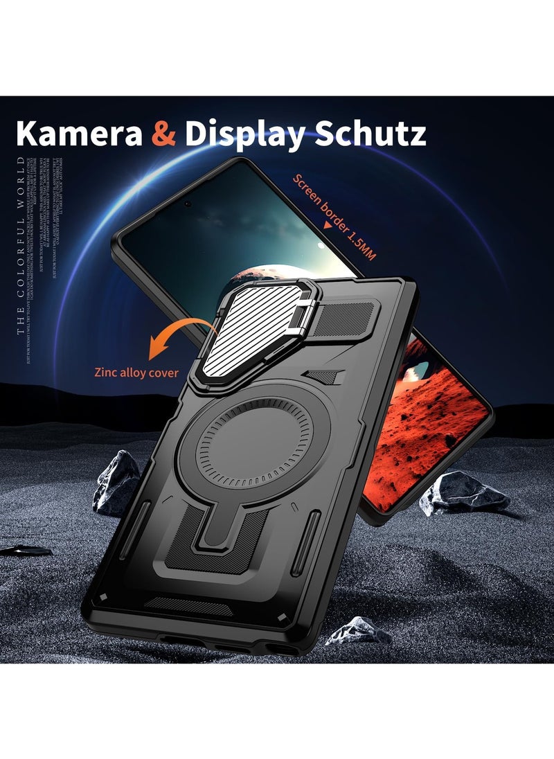 جولدن ماسك لهاتف سامسونج جالاكسي اس 25 الترا (Samsung Galaxy S25 Ultra) جراب حافظة مع حماية للكاميرا، مع حافظة مغناطيسية قوية مع حامل (اسود)