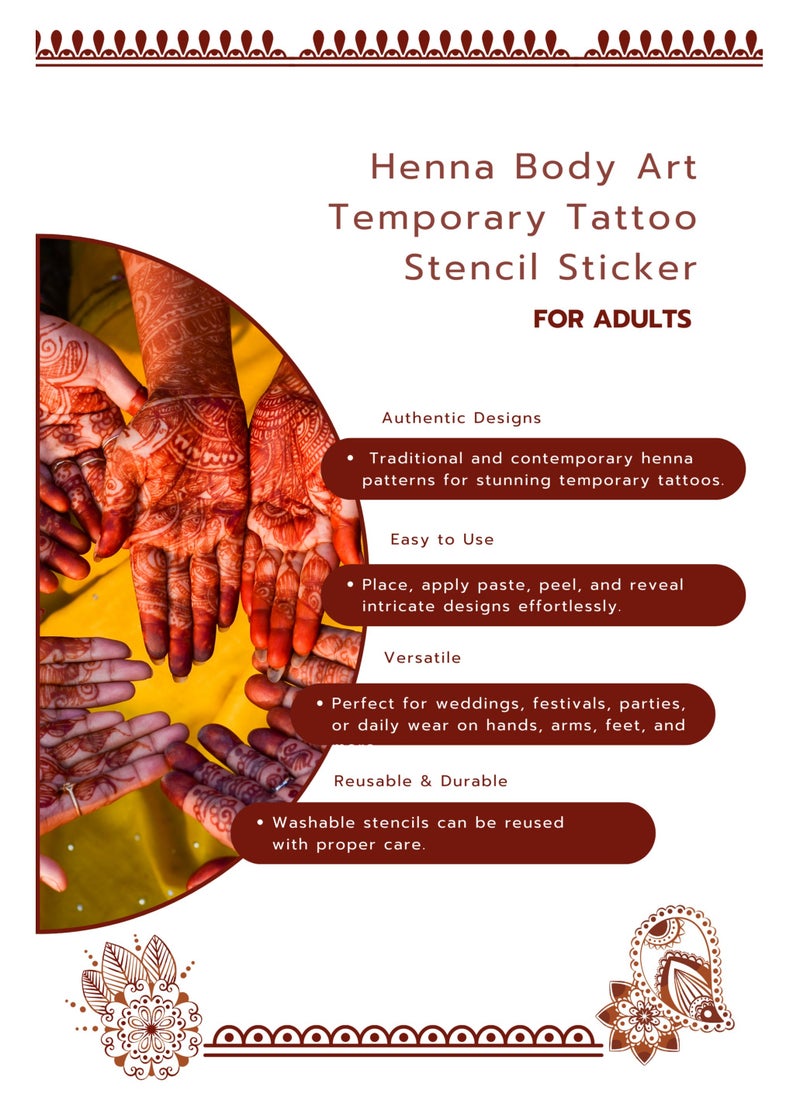 Henna Body Art Temporary Tattoo Stencil Sticker for Adults NAS32-BIG