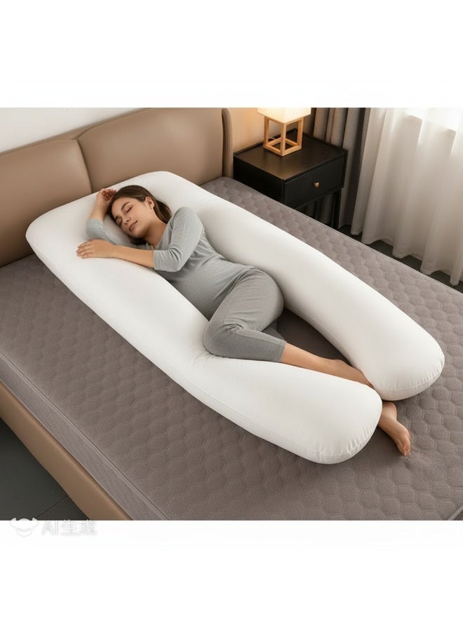 Bluejw 80x150cm 1pc U-Shaped Full Body Pregnancy Cotton Pillow Pregnancy Pillows For Sleeping U-Shape Pregnancy Supporter Pillow Case Soft Body Cushion Cover for Side Sleeping and Washable for Pregnant Women(White） - Image 1