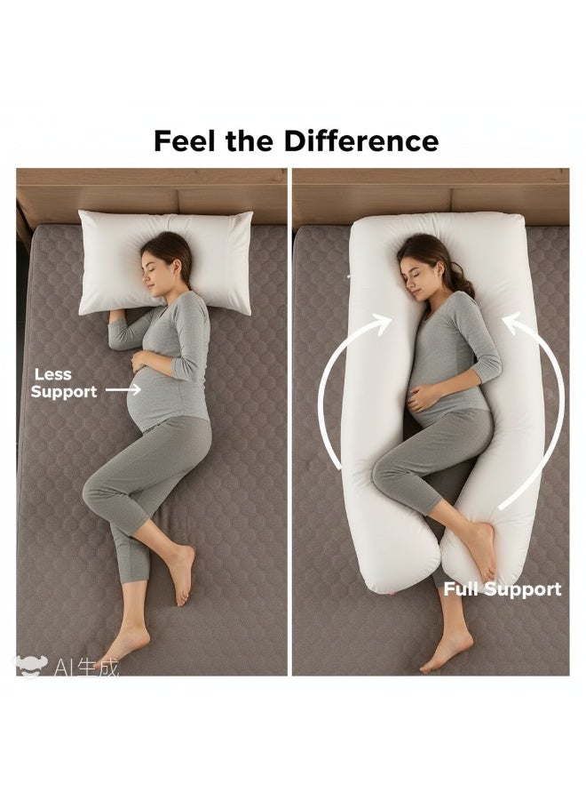 Bluejw 80x150cm 1pc U-Shaped Full Body Pregnancy Cotton Pillow Pregnancy Pillows For Sleeping U-Shape Pregnancy Supporter Pillow Case Soft Body Cushion Cover for Side Sleeping and Washable for Pregnant Women(White） - Image 2