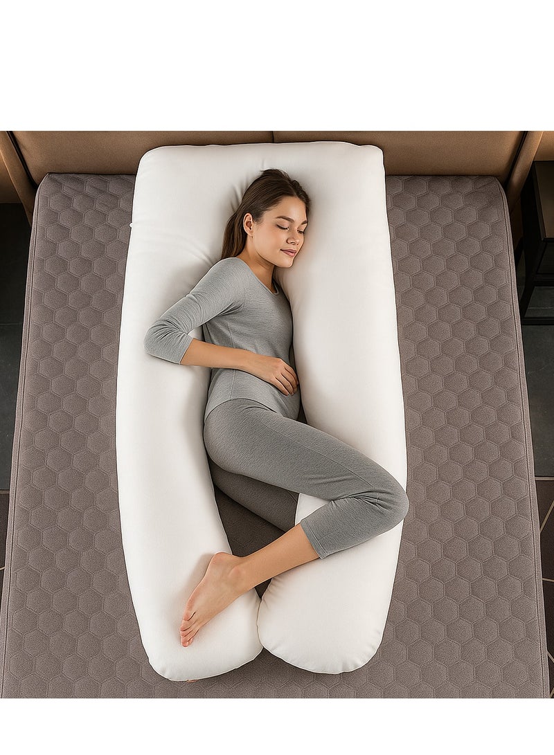 Bluejw 80x150cm 1pc U-Shaped Full Body Pregnancy Cotton Pillow Pregnancy Pillows For Sleeping U-Shape Pregnancy Supporter Pillow Case Soft Body Cushion Cover for Side Sleeping and Washable for Pregnant Women(White） - Image 3