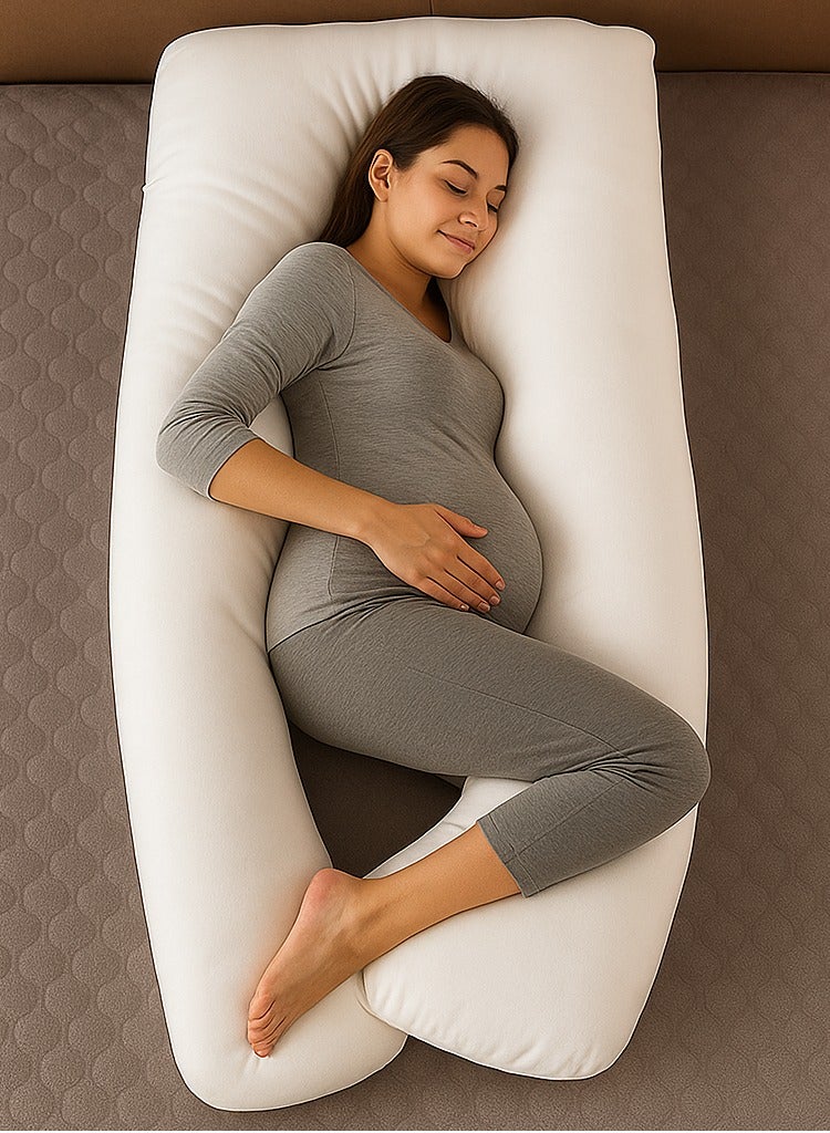 Bluejw 80x150cm 1pc U-Shaped Full Body Pregnancy Cotton Pillow Pregnancy Pillows For Sleeping U-Shape Pregnancy Supporter Pillow Case Soft Body Cushion Cover for Side Sleeping and Washable for Pregnant Women(White） - Image 4
