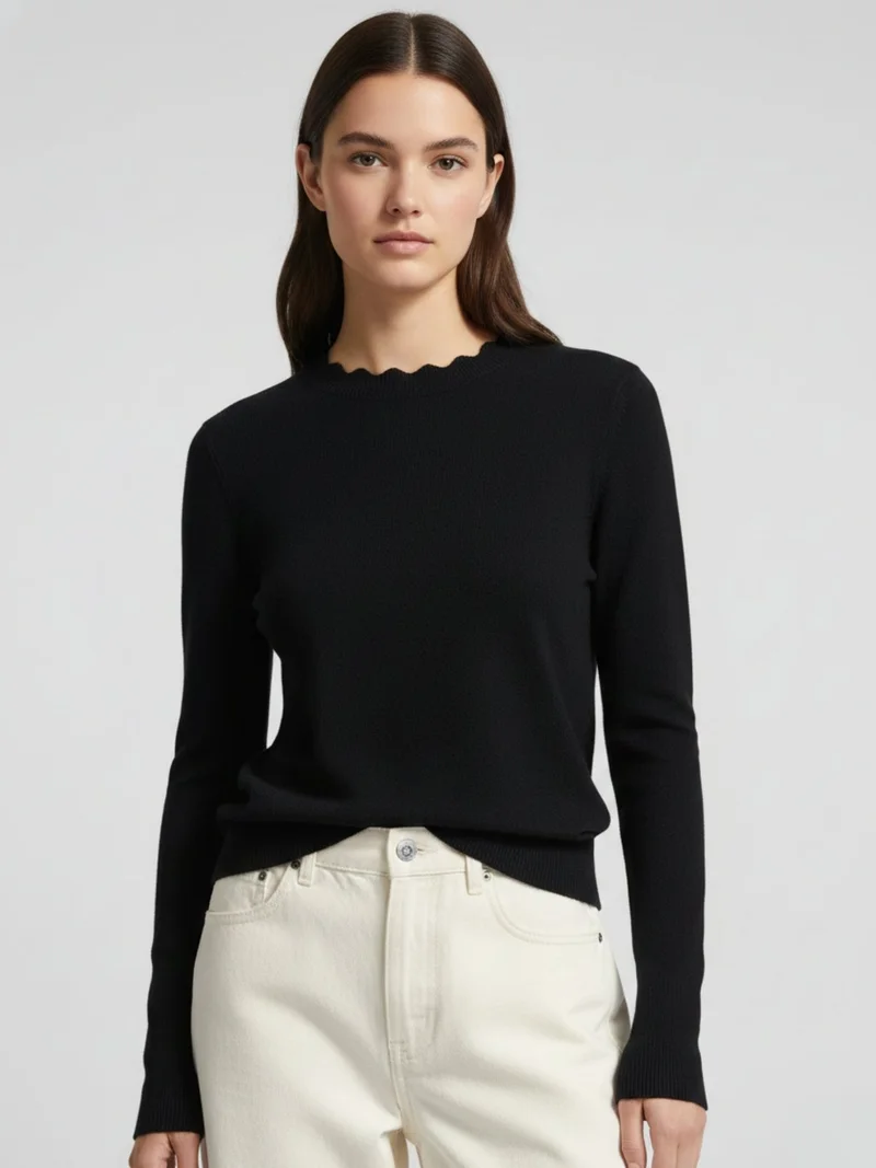 Black Full Sleeve Crew Neck Regular Sweater