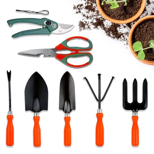 Cinagro Garden Tools Kit (Set of 7) Weeder, 2 Trowels, Hand Fork, Cultivator, Scissors, Pruner | Gardening Tools Kit for Home Garden, Indoor and Outdoor Gardening - Image 1