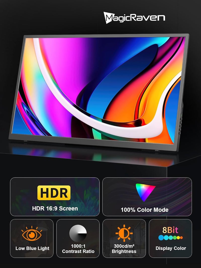 MAGICRAVEN Large Portable Monitor, USB-C & HDMI Laptop Screen Extender,Second Display for Console with Built-in Speakers, Works with PS5, Xbox, Switch, Ideal for Travel, Home & Office - 18.5" - Image 2