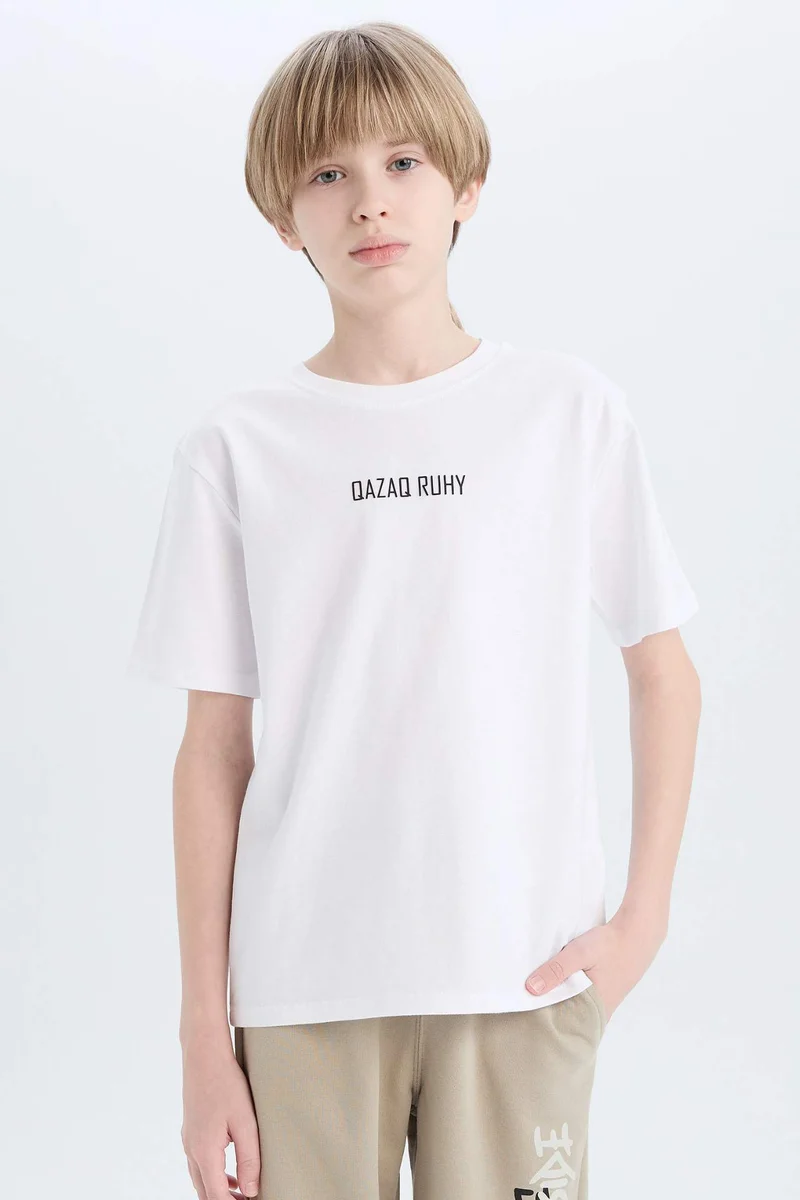 ديفاكتو Boy Crew Neck Printed Short Sleeve T-Shirt