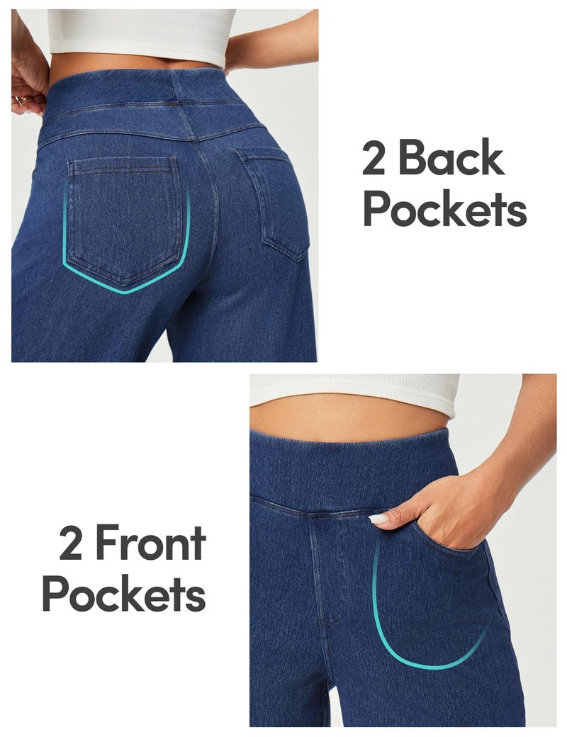 IUGA Wide Leg Jeans Woman High Waisted Pull On Baggy Jeans for Women Stretchy Trendy Womens Jean Straight Casual Denim Pants Dark Blue - Image 5