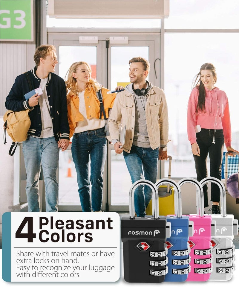 Fosmon TSA Approved Luggage Locks, Suitcase Travel Lock with Push Release Button, 3 Digit Combination Padlock for Gym Locker, Backpack Zipper- 4 Pack - Image 5