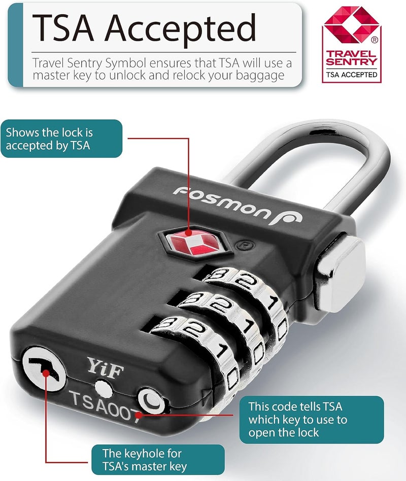 Fosmon TSA Approved Luggage Locks, Suitcase Travel Lock with Push Release Button, 3 Digit Combination Padlock for Gym Locker, Backpack Zipper- 4 Pack - Image 2