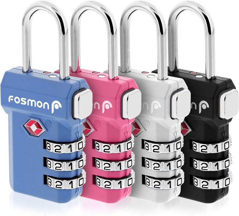 Fosmon TSA Approved Luggage Locks, Suitcase Travel Lock with Push Release Button, 3 Digit Combination Padlock for Gym Locker, Backpack Zipper- 4 Pack - Image 1