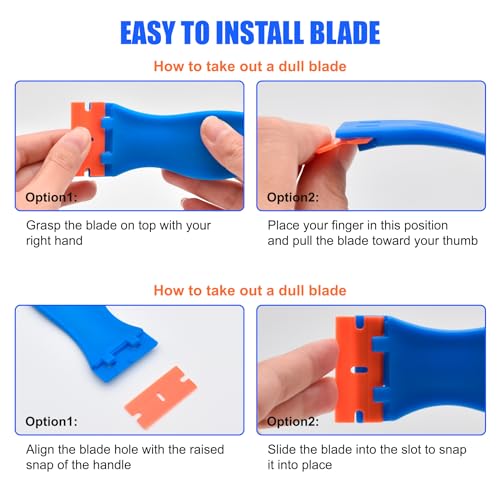 CADONO 4 Pcs Plastic Razor Blade Scraper and 120 Pcs Blades, Remove Label Decal Tool,Forwithout Scratches Plastic Razor Blade Scraper, Adhesive Remover for Kitchen Appliances,Stickers and Paints on Window - Image 3