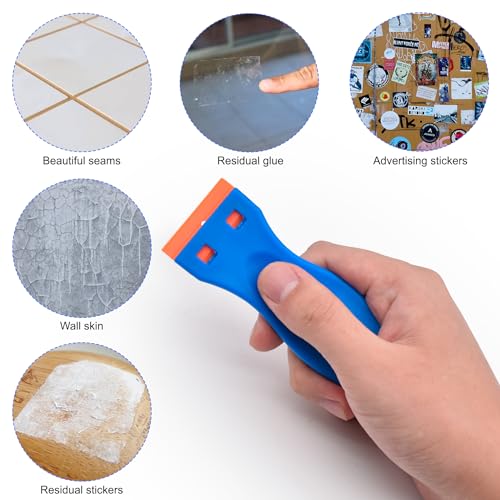 CADONO 4 Pcs Plastic Razor Blade Scraper and 120 Pcs Blades, Remove Label Decal Tool,Forwithout Scratches Plastic Razor Blade Scraper, Adhesive Remover for Kitchen Appliances,Stickers and Paints on Window - Image 5