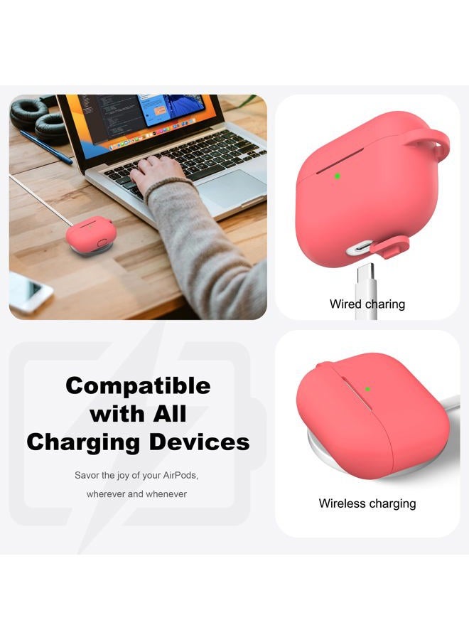 R-fun Case Cover with Keychain, Full Protective Silicone Skin Accessories for Women Men Girl with Apple 2019 Latest Earbuds Pro Case,Front LED Visible-Pink Peach - Image 3
