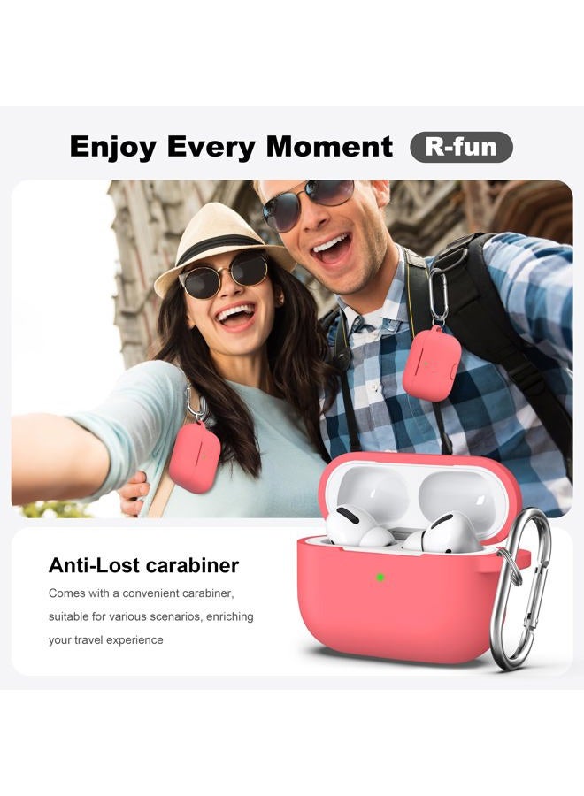 R-fun Case Cover with Keychain, Full Protective Silicone Skin Accessories for Women Men Girl with Apple 2019 Latest Earbuds Pro Case,Front LED Visible-Pink Peach - Image 2