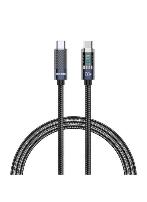 Recci Crystal Digital Type-C to Type-C Data Cable, 1.2 Meter, 100 Watt PD, Black - RS16CC