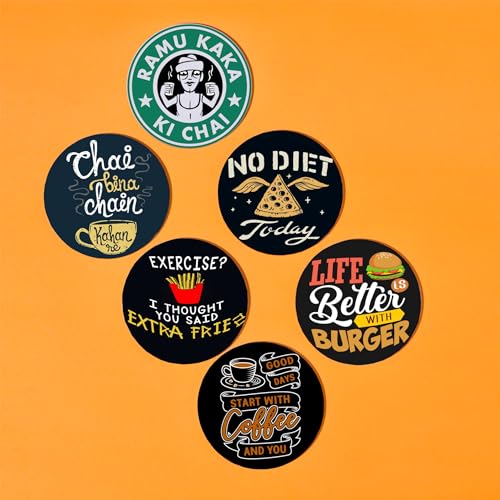 TAJNAN Printed Coaster Set of 6 Beautiful Wooden Coasters Plastic Coating Designer Coaster Stand Set Fit for Tea Cups,Coffee Mugs & Glasses (Round 4x4 Inch) (TAJ-Round-Coaster-NO Diet) - Image 5