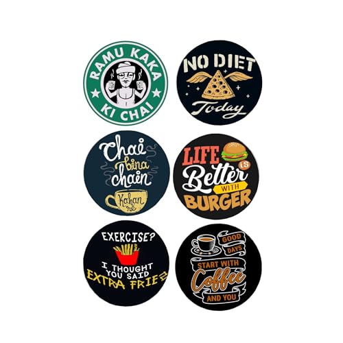 TAJNAN Printed Coaster Set of 6 Beautiful Wooden Coasters Plastic Coating Designer Coaster Stand Set Fit for Tea Cups,Coffee Mugs & Glasses (Round 4x4 Inch) (TAJ-Round-Coaster-NO Diet) - Image 1