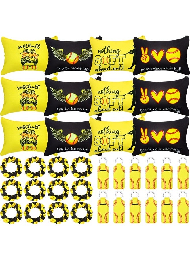Kajaia 36 Pcs Gifts for Teen Girls Makeup Bags Cosmetic Bags Sport Hair Scrunchies Lipstick Holder Keychains for Party Favors Team Gifts (Softball Pattern) - Image 1